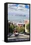 San Francisco, California - Cable Car and Alcatraz Island-Lantern Press-Framed Stretched Canvas