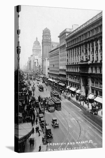 San Francisco, California - Emporium and Market Street Cable Cars-Lantern Press-Stretched Canvas