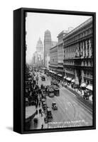 San Francisco, California - Emporium and Market Street Cable Cars-Lantern Press-Framed Stretched Canvas