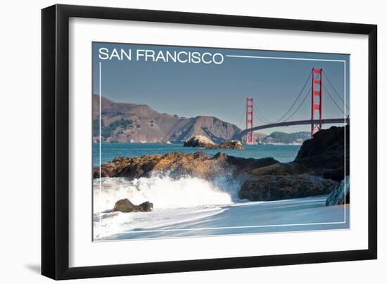 San Francisco, California - Golden Gate Bridge and Beach-Lantern Press-Framed Art Print