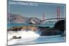 San Francisco, California - Golden Gate Bridge and Beach-Lantern Press-Mounted Art Print