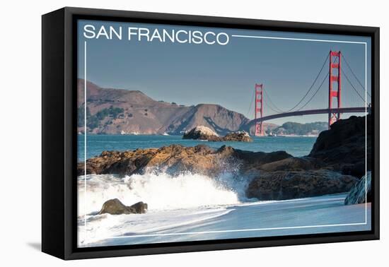 San Francisco, California - Golden Gate Bridge and Beach-Lantern Press-Framed Stretched Canvas