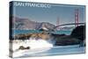 San Francisco, California - Golden Gate Bridge and Beach-Lantern Press-Stretched Canvas