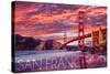 San Francisco, California - Golden Gate Bridge and Sunset-Lantern Press-Stretched Canvas