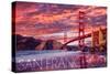 San Francisco, California - Golden Gate Bridge and Sunset-Lantern Press-Stretched Canvas