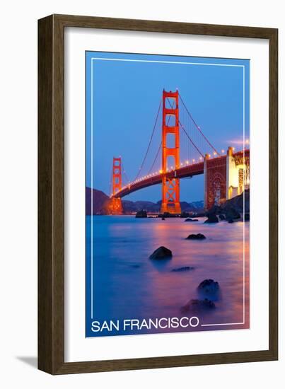 San Francisco, California - Golden Gate Bridge at Night-Lantern Press-Framed Art Print