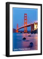 San Francisco, California - Golden Gate Bridge at Night-Lantern Press-Framed Art Print