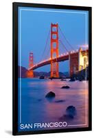 San Francisco, California - Golden Gate Bridge at Night-Lantern Press-Framed Art Print