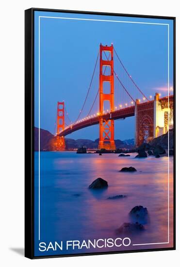 San Francisco, California - Golden Gate Bridge at Night-Lantern Press-Framed Stretched Canvas