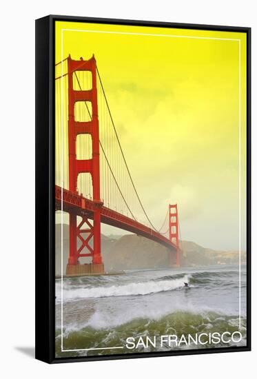 San Francisco, California - Golden Gate Bridge Yellow Sky-Lantern Press-Framed Stretched Canvas