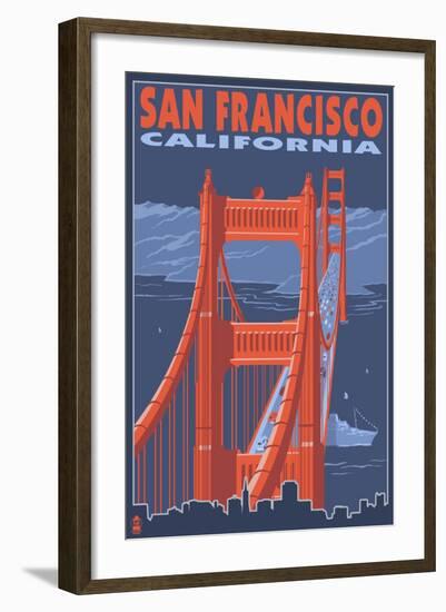 San Francisco, California - Golden Gate Bridge-Lantern Press-Framed Art Print