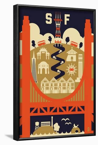 San Francisco, California - Icons of the City-Lantern Press-Framed Art Print