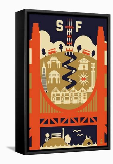 San Francisco, California - Icons of the City-Lantern Press-Framed Stretched Canvas