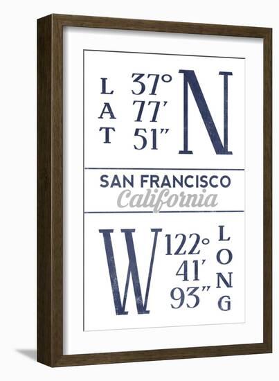 San Francisco, California - Latitude and Longitude (Blue)-Lantern Press-Framed Art Print