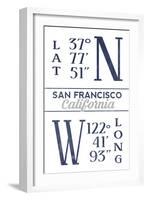 San Francisco, California - Latitude and Longitude (Blue)-Lantern Press-Framed Art Print