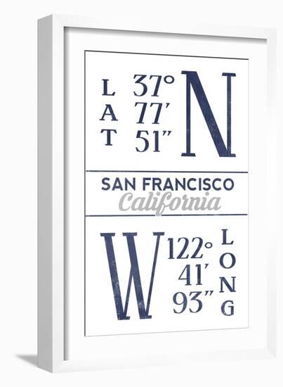 San Francisco, California - Latitude and Longitude (Blue)-Lantern Press-Framed Art Print