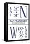 San Francisco, California - Latitude and Longitude (Blue)-Lantern Press-Framed Stretched Canvas