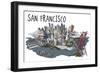 San Francisco, California - Line Drawing-Lantern Press-Framed Art Print