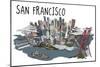 San Francisco, California - Line Drawing-Lantern Press-Mounted Art Print