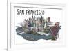 San Francisco, California - Line Drawing-Lantern Press-Framed Art Print