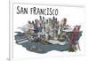 San Francisco, California - Line Drawing-Lantern Press-Framed Art Print