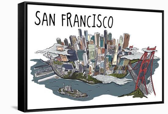 San Francisco, California - Line Drawing-Lantern Press-Framed Stretched Canvas