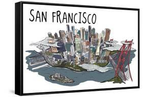 San Francisco, California - Line Drawing-Lantern Press-Framed Stretched Canvas