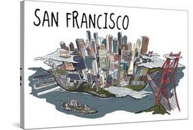 San Francisco, California - Line Drawing-Lantern Press-Stretched Canvas