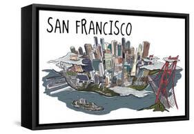 San Francisco, California - Line Drawing-Lantern Press-Framed Stretched Canvas