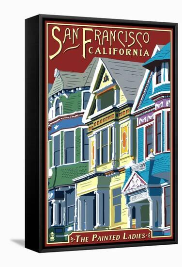 San Francisco, California - Painted Ladies-Lantern Press-Framed Stretched Canvas