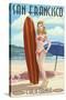 San Francisco, California - Pinup Girl Surfing-Lantern Press-Stretched Canvas