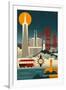 San Francisco, California - Retro Skyline (no text)-Lantern Press-Framed Art Print