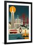 San Francisco, California - Retro Skyline (no text)-Lantern Press-Framed Art Print