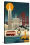 San Francisco, California - Retro Skyline (no text)-Lantern Press-Stretched Canvas