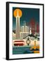 San Francisco, California - Retro Skyline (no text)-Lantern Press-Framed Art Print