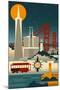 San Francisco, California - Retro Skyline (no text)-Lantern Press-Mounted Art Print