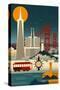 San Francisco, California - Retro Skyline (no text)-Lantern Press-Stretched Canvas
