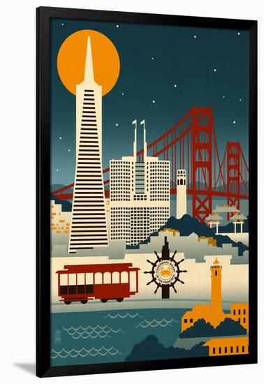 San Francisco, California - Retro Skyline (no text)-Lantern Press-Framed Art Print