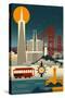 San Francisco, California - Retro Skyline (no text)-Lantern Press-Stretched Canvas