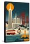 San Francisco, California - Retro Skyline (no text)-Lantern Press-Framed Stretched Canvas