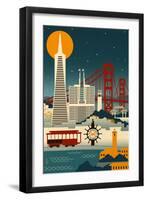 San Francisco, California - Retro Skyline (no text)-Lantern Press-Framed Art Print