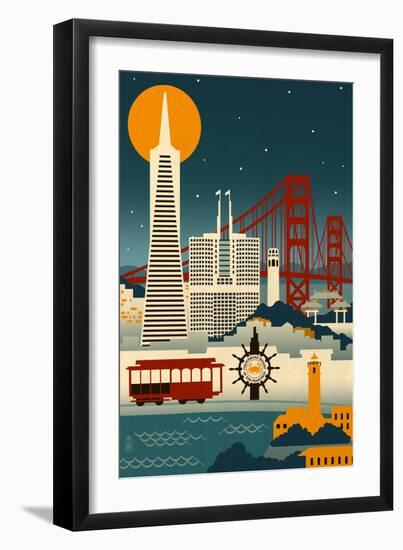 San Francisco, California - Retro Skyline (no text)-Lantern Press-Framed Art Print