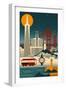 San Francisco, California - Retro Skyline (no text)-Lantern Press-Framed Art Print