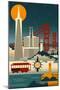 San Francisco, California - Retro Skyline (no text)-Lantern Press-Mounted Art Print