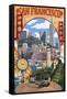 San Francisco, California Scenes-Lantern Press-Framed Stretched Canvas