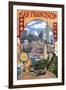 San Francisco, California Scenes-Lantern Press-Framed Art Print