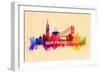 San Francisco, California - Skyline Abstract-Lantern Press-Framed Art Print