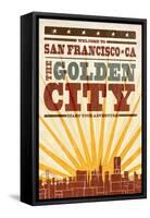 San Francisco, California - Skyline and Sunburst Screenprint Style-Lantern Press-Framed Stretched Canvas
