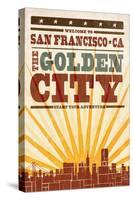San Francisco, California - Skyline and Sunburst Screenprint Style-Lantern Press-Stretched Canvas