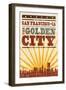 San Francisco, California - Skyline and Sunburst Screenprint Style-Lantern Press-Framed Art Print